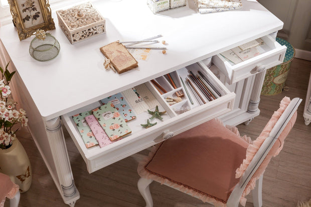 Scrivania in legno con 2 cassetti e 1 anta, per bambini e ragazzi, Romantic White, L117xL62xH75 cm (7)