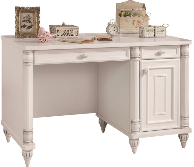 Scrivania in legno con 2 cassetti e 1 anta, per bambini e ragazzi, Romantic White, L117xL62xH75 cm (11)