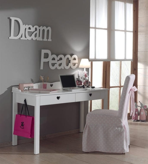 Vipack Scrivania in legno di pino e MDF con 2 cassetti, per bambini Amori White, L130xL60xH84,5 cm