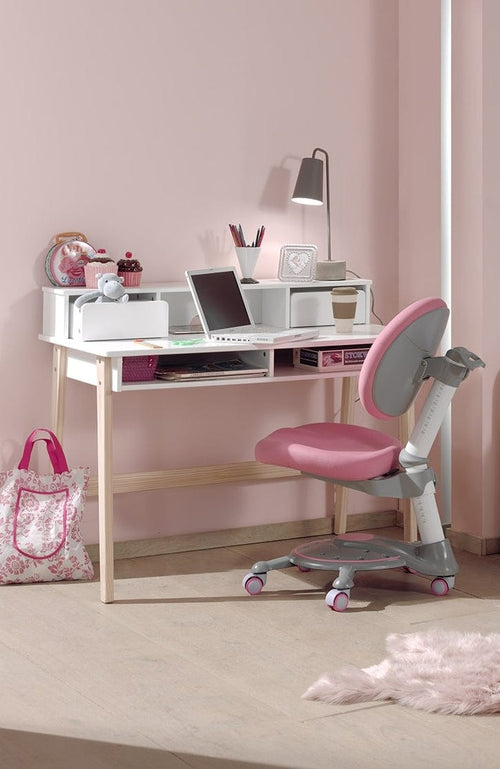 Vipack Scrivania in legno di pino e MDF con 2 cassetti, per bambini Kiddy White, L110xL60xH90 cm