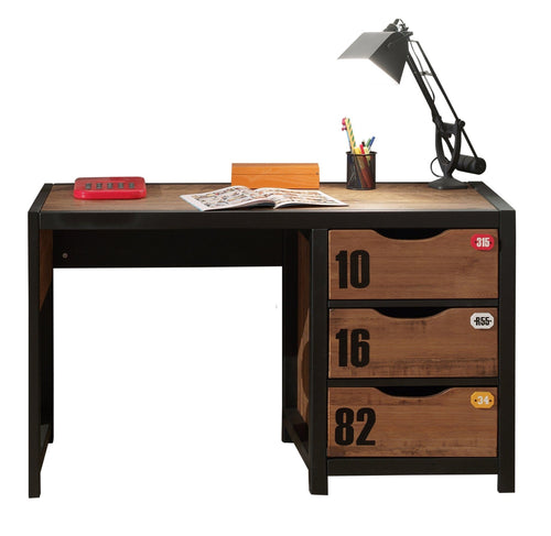 Vipack Scrivania in legno di pino e MDF con 3 cassetti, per bambini Alex Natural / Black, L130xL60xH75 cm