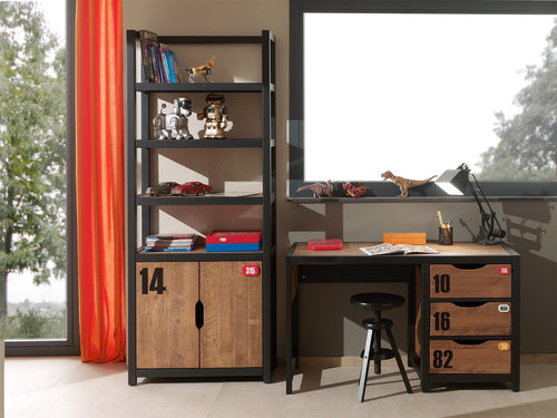 Vipack Scrivania in legno di pino e MDF con 3 cassetti, per bambini Alex Natural / Black, L130xL60xH75 cm