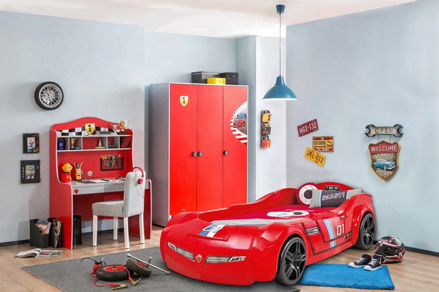 Scrivania per bambini, con ripiano e 2 cassetti, Race Cup Rosso / Azzurro, L104xL68xH152 cm (2)