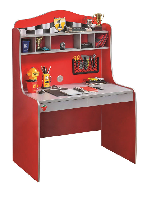 Scrivania per bambini, con ripiano e 2 cassetti, Race Cup Rosso / Azzurro, L104xL68xH152 cm (4)