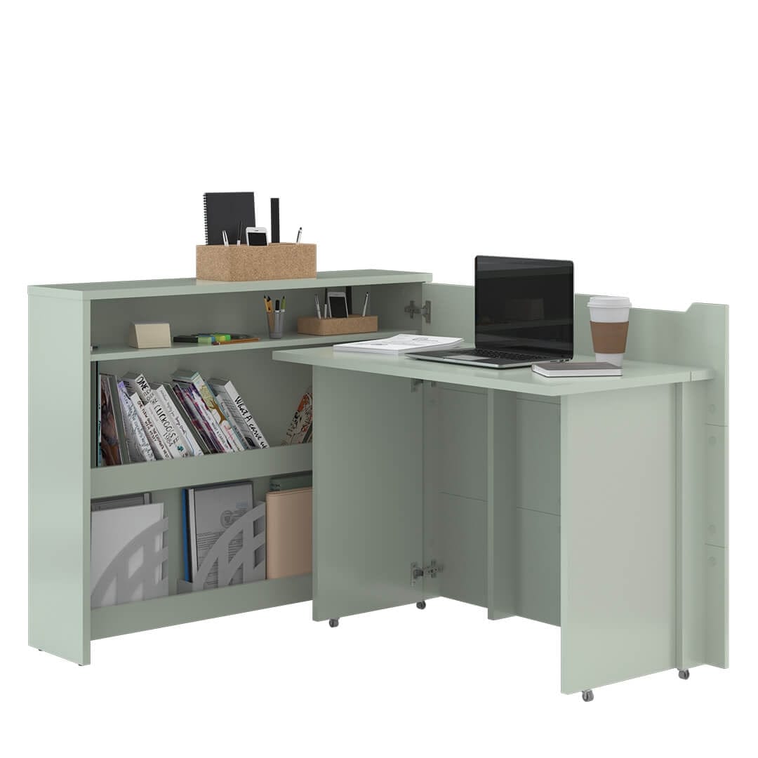 Scrivanie angolare a destro con ripiani e scaffali Work Concept CW01P Verde Opaco (2)