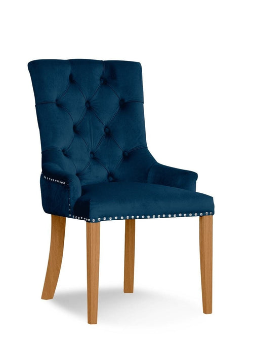 Sedia con rivestimento in tessuto e gambe in legno, August Velvet Bleumarin / Oak, l55xL59xH88 cm