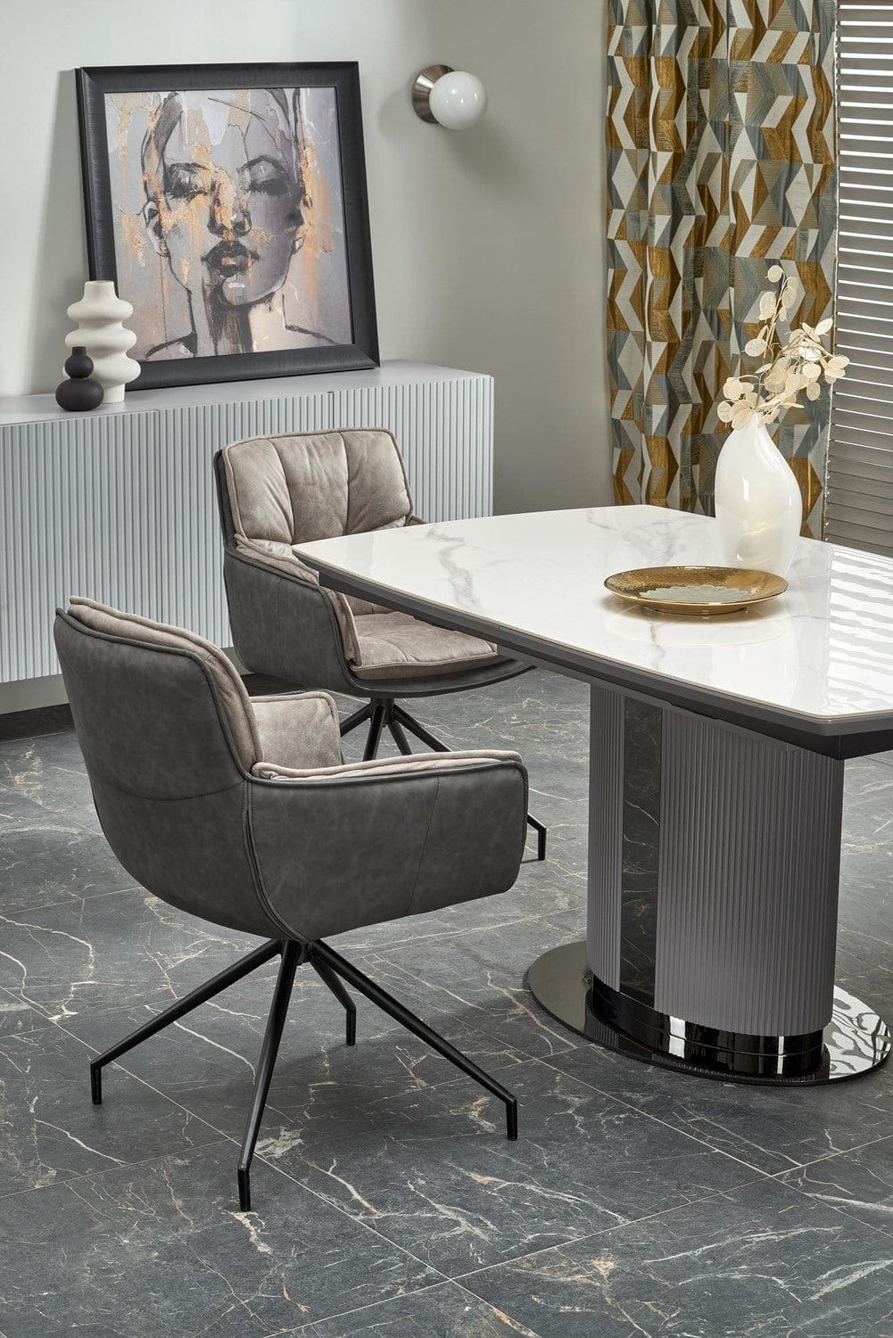 Sedia da pranzo in Ecopelle Kai-523 Grigio (3)