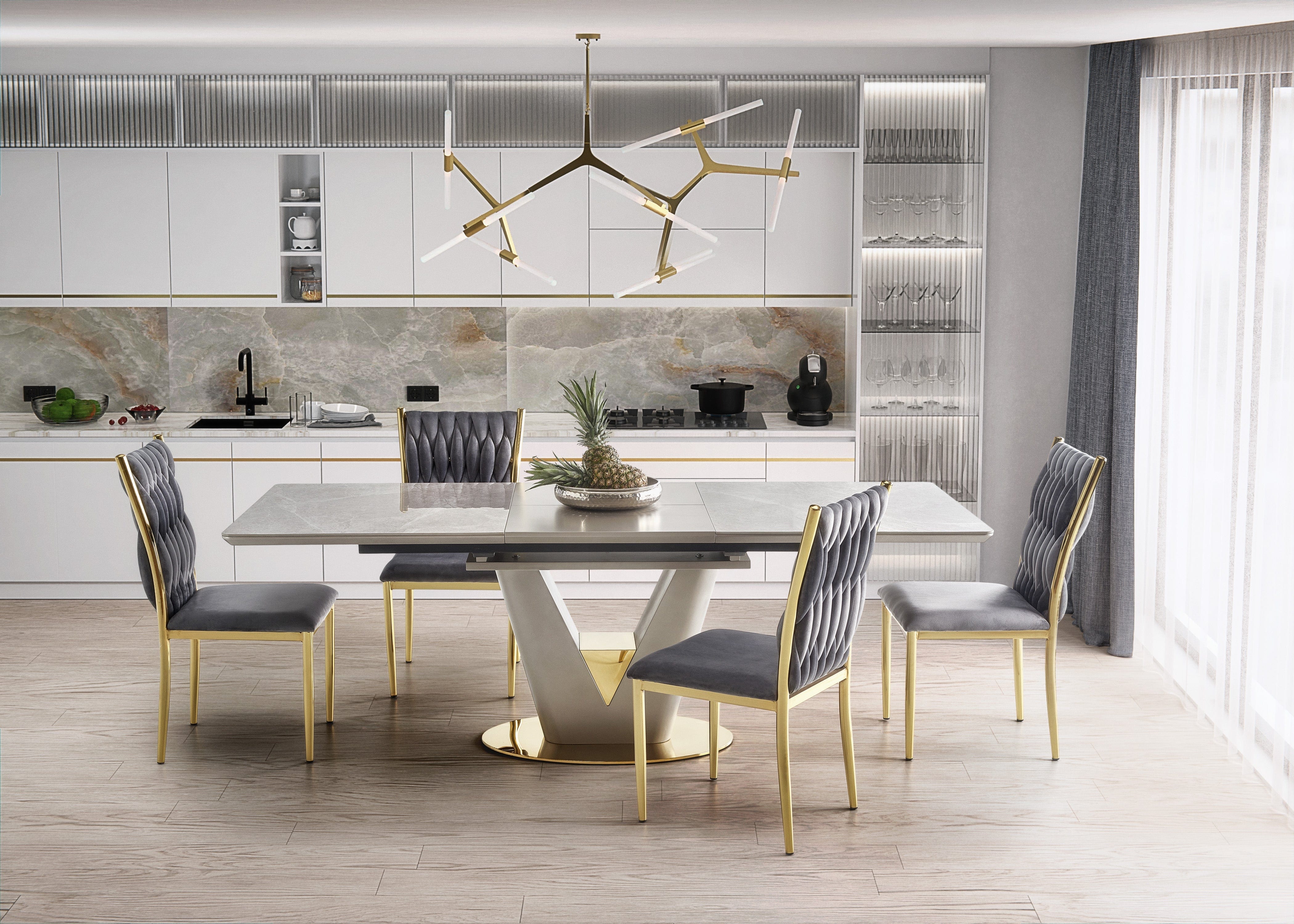Sedia da pranzo in velluto Kai-436 Grigio (1)