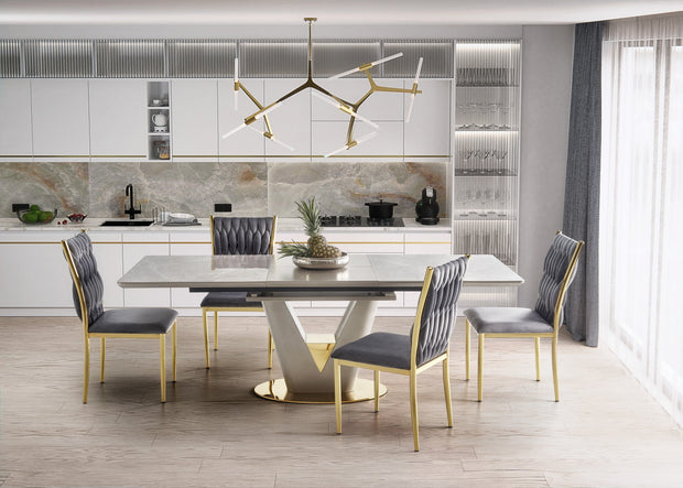 Sedia da pranzo in velluto Kai-436 Grigio (1)