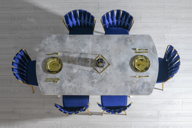 Sedia da pranzo in velluto Kusa 142 Blu (2)