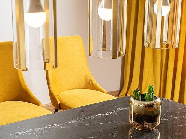 Sedia da pranzo in velluto Pirro Giallo (1)