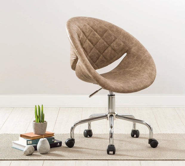Sedia da ufficio imbottita in ecopelle, Relax Brown, l61xL54xH88-95 cm