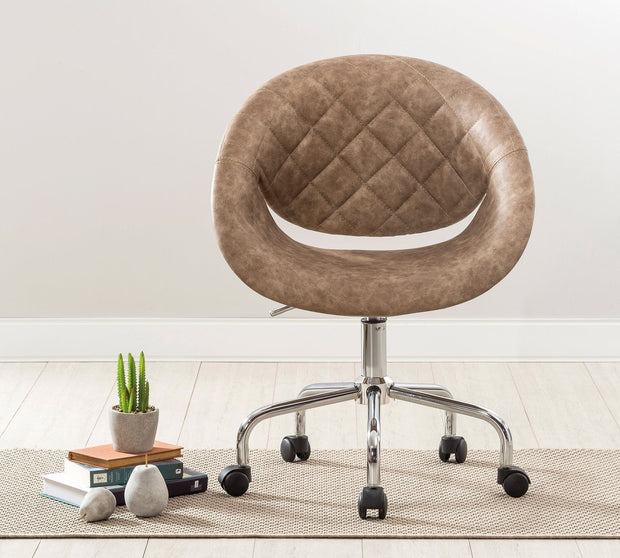 Sedia da ufficio imbottita in ecopelle, Relax Brown, l61xL54xH88-95 cm (1)