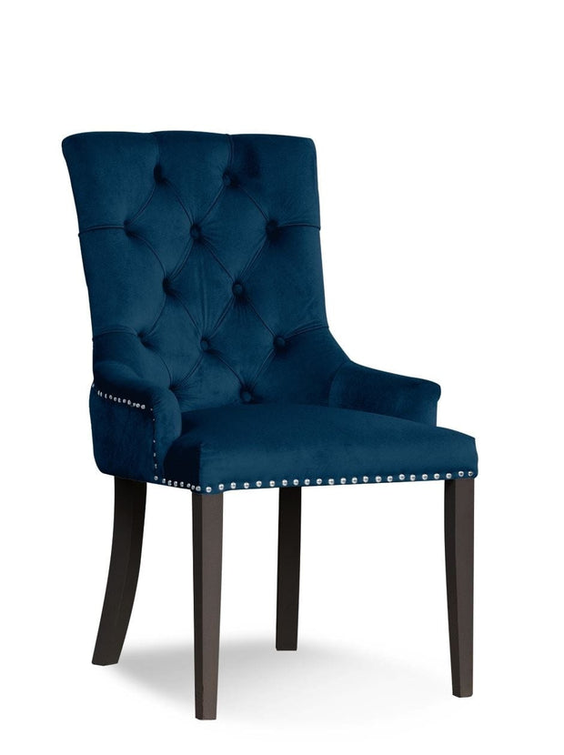 Sedia imbottita con tessuto e gambe in legno, August Velvet Charcoal / Black, l55xL59xH88 cm