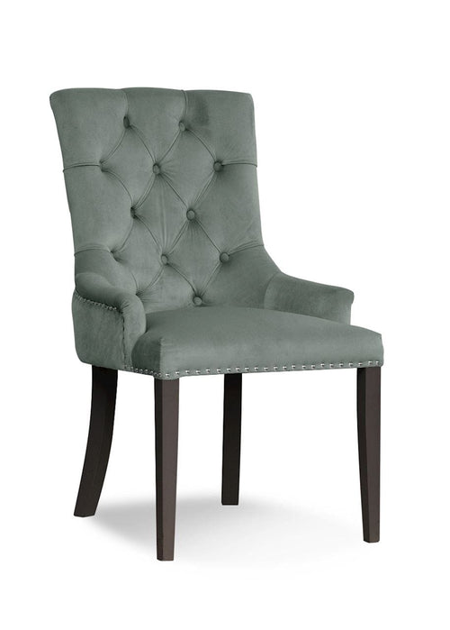 Sedia imbottita con tessuto e gambe in legno, August Velvet Grey / Black, l55xL59xH88 cm