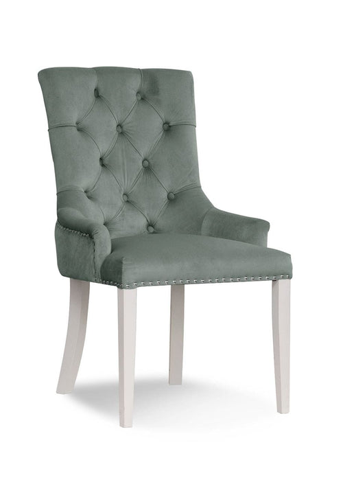 Sedia imbottita con tessuto e gambe in legno, August Velvet Grey / White, l55xL59xH88 cm