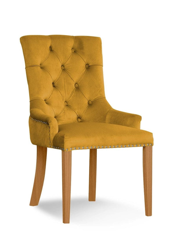 Sedia imbottita con tessuto e gambe in legno, August Velvet Mustard / Oak, l55xL59xH88 cm