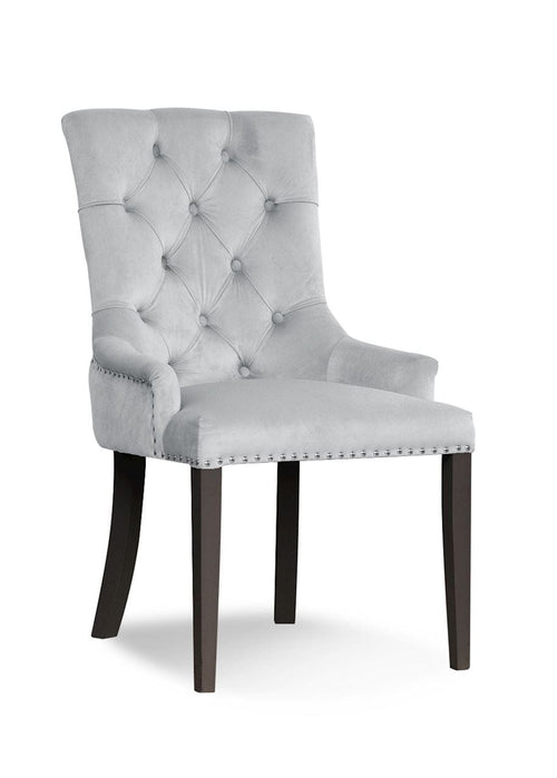Sedia imbottita con tessuto e gambe in legno, August Velvet Silver / Black, l55xL59xH88 cm