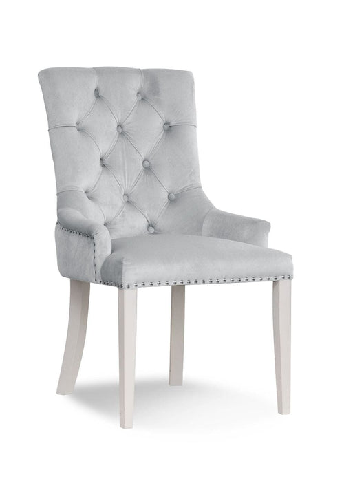 Sedia imbottita con tessuto e gambe in legno, August Velvet Silver / White, l55xL59xH88 cm