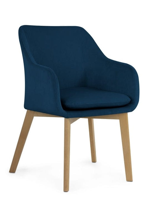 Sedia imbottita con tessuto e gambe in legno, Huan Bleumarin / Faggio, l61xL63xH86 cm