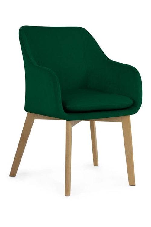 Sedia imbottita con tessuto e gambe in legno, Huan Green / Beech, l61xL63xH86 cm