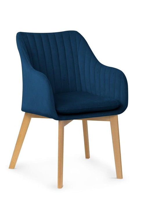 Sedia imbottita con tessuto e gambe in legno, Huan II Bleumarin / Beech, l61xL63xH86 cm