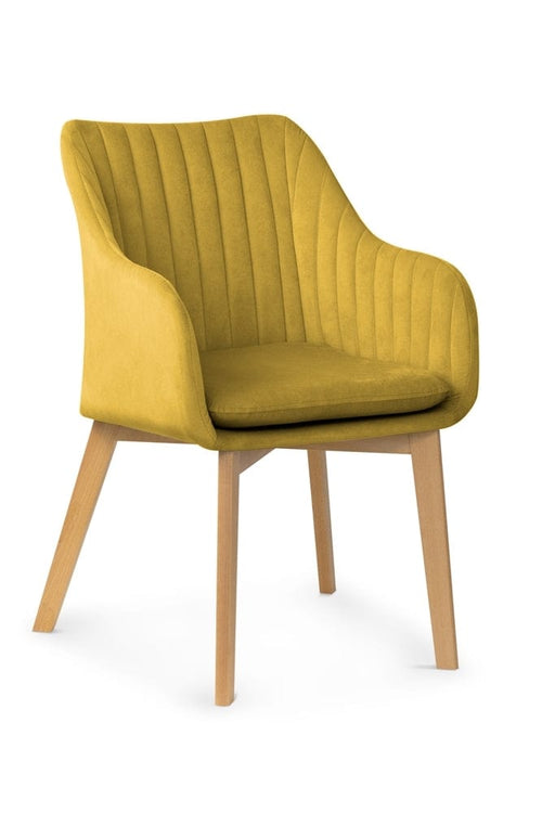 Sedia imbottita con tessuto e gambe in legno, Huan II Mustard / Beech, l61xL63xH86 cm