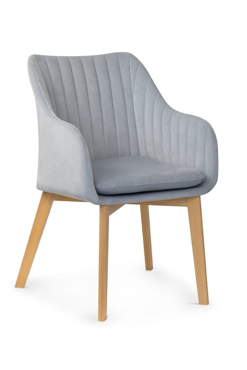 Sedia imbottita con tessuto e gambe in legno, Huan II Silver / Beech, l61xL63xH86 cm