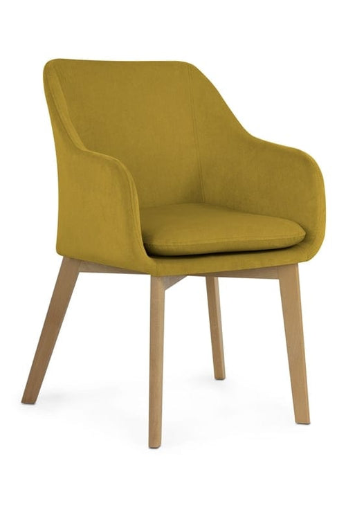 Sedia imbottita con tessuto e gambe in legno, Huan Mustard / Beech, l61xL63xH86 cm