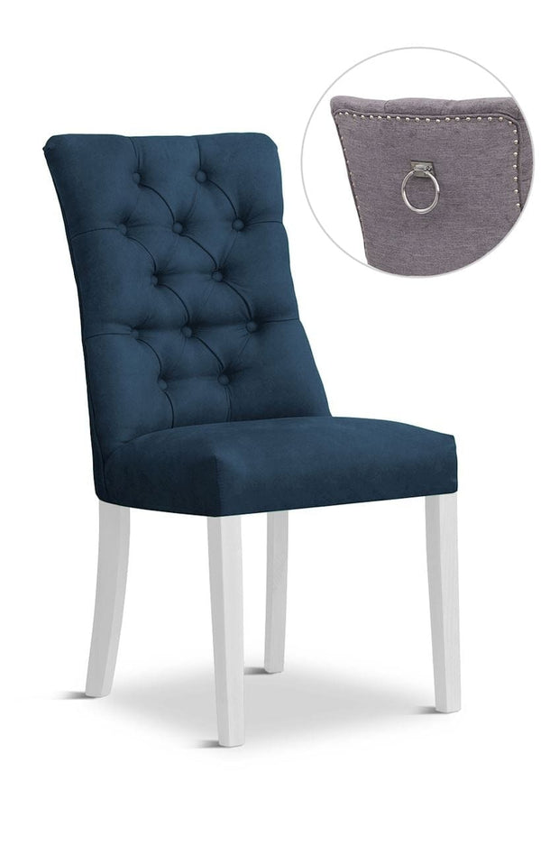Sedia imbottita con tessuto e gambe in legno, Lord II Velvet Bleumarin / White, l51xL62xH100 cm