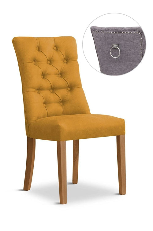Sedia imbottita con tessuto e gambe in legno, Lord II Velvet Mustard / Oak, l51xL62xH100 cm