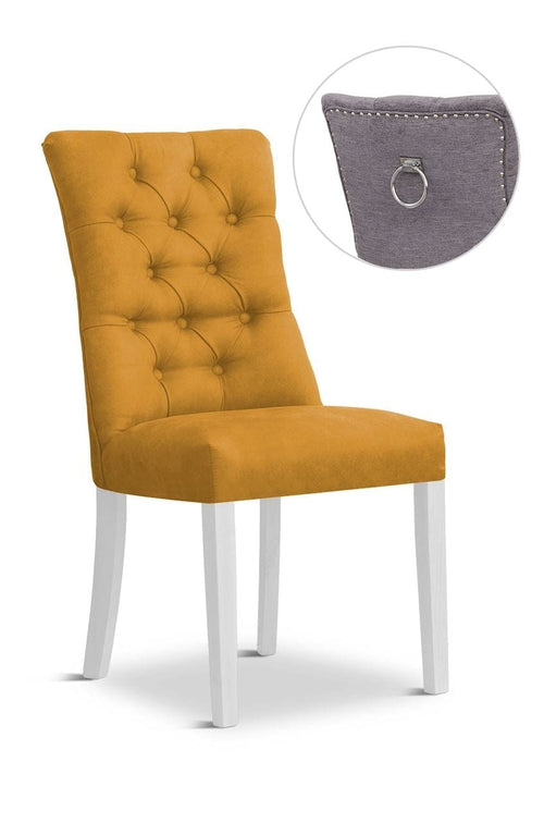 Sedia imbottita con tessuto e gambe in legno, Lord II Velvet Mustard / White, l51xL62xH100 cm
