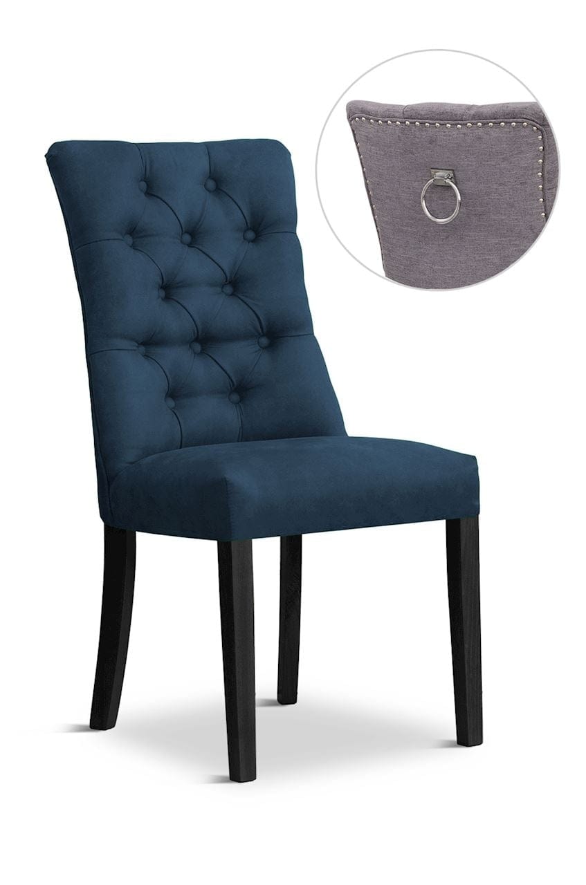 Sedia imbottita con tessuto e gambe in legno, Lord II Velvet Navy / Black, L51xL62xH100 cm
