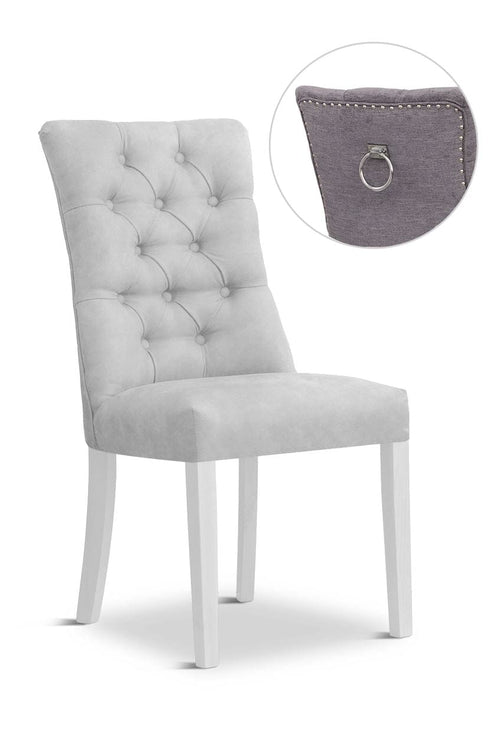 Sedia imbottita con tessuto e gambe in legno, Lord II Velvet Silver / White, L51xL62xH100 cm