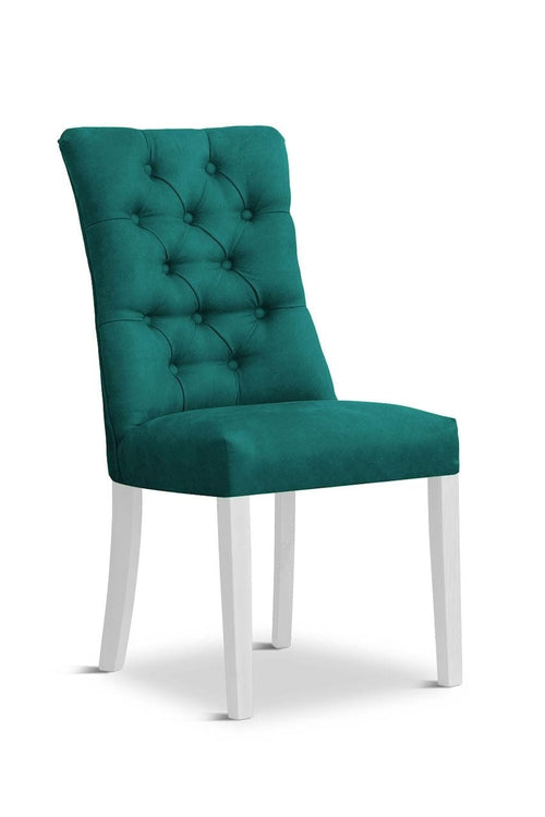 Sedia imbottita con tessuto e gambe in legno, Lord Velvet Turquoise / White, l51xL62xH100 cm