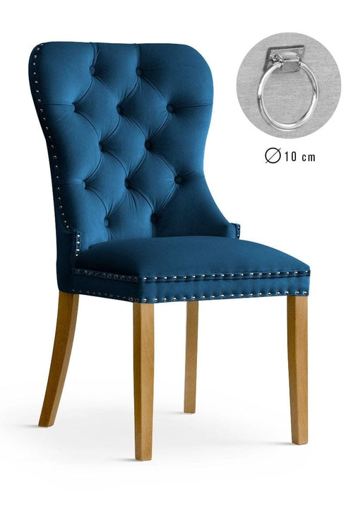 Sedia imbottita con tessuto e gambe in legno, Madame II Velvet Bleumarin / Oak, l56xL62xH98 cm