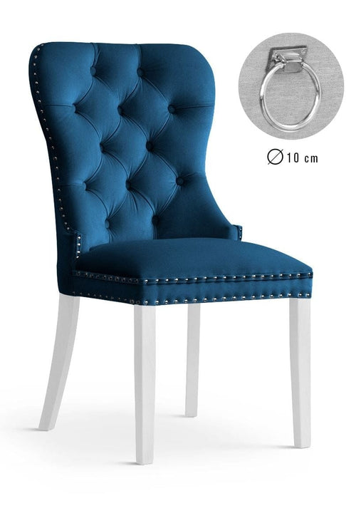 Sedia imbottita con tessuto e gambe in legno, Madame II Velvet Bleumarin / White, l56xL62xH98 cm
