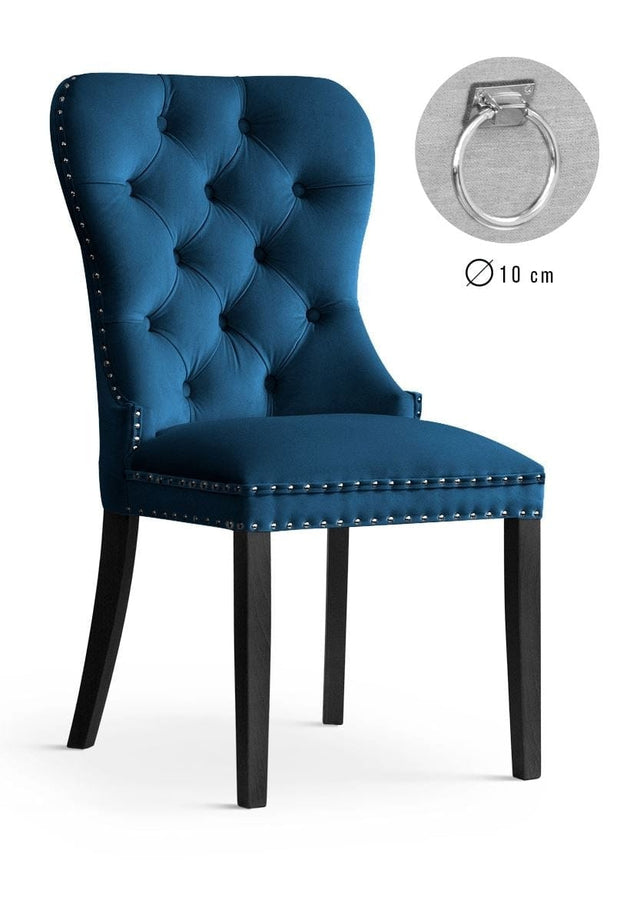 Sedia imbottita con tessuto e gambe in legno, Madame II Velvet Navy / Black, l56xL62xH98 cm