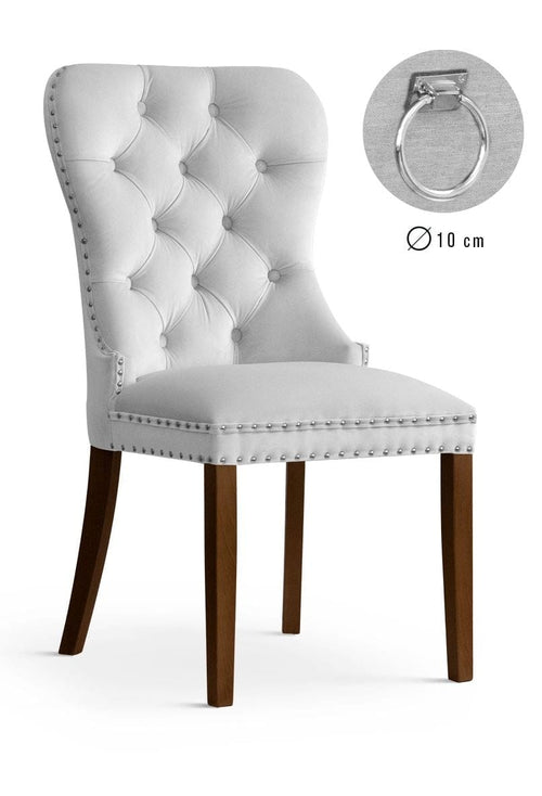 Sedia imbottita con tessuto e gambe in legno, Madame II Velvet Silver / Walnut, l56xL62xH98 cm