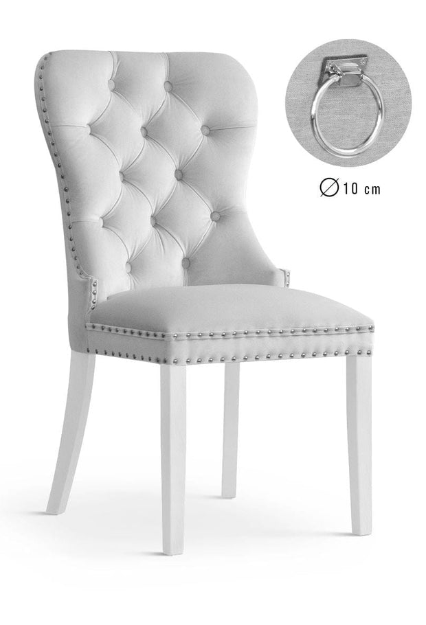 Sedia imbottita con tessuto e gambe in legno, Madame II Velvet Silver / White, l56xL62xH98 cm