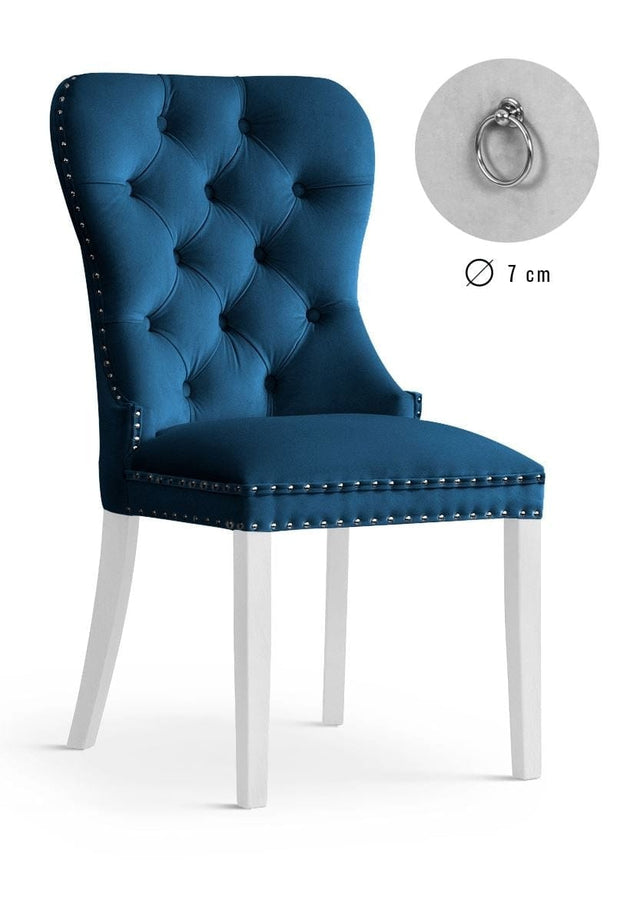 Sedia imbottita con tessuto e gambe in legno, Madame Velvet Bleumarin / Bianco, l56xL62xH98 cm