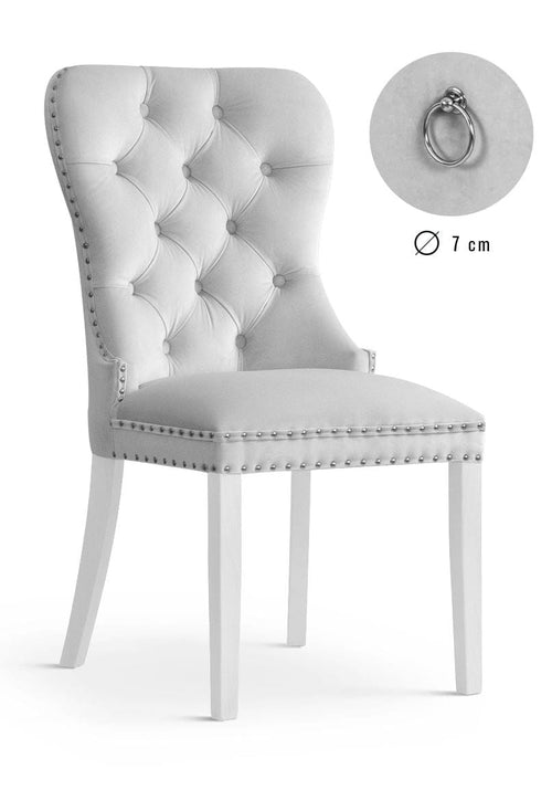 Sedia imbottita con tessuto e gambe in legno, Madame Velvet Silver / White, l56xL62xH98 cm