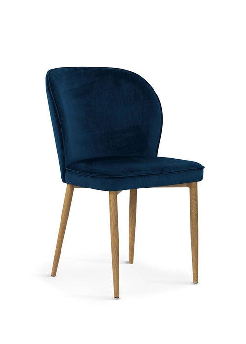 Sedia imbottita con tessuto e gambe in metallo, Aine Velvet Bleumarin / Oak, l54xL60xH87 cm