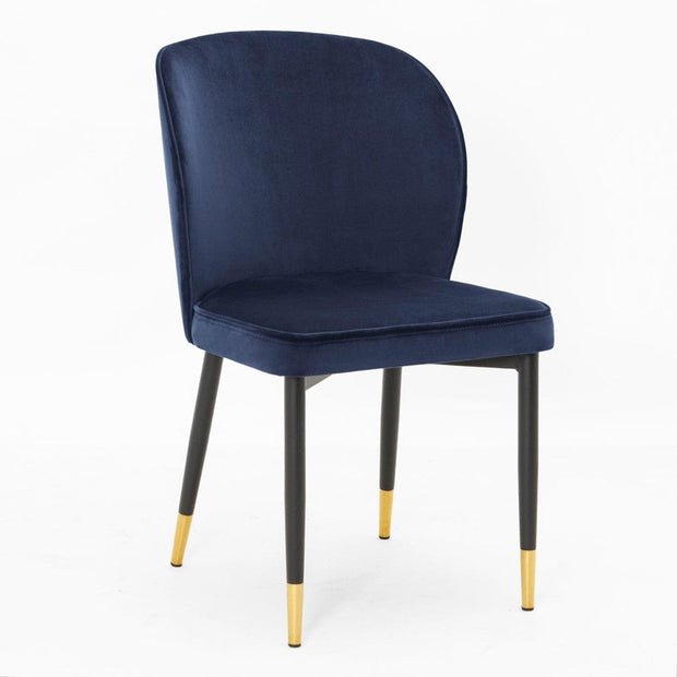 Sedia imbottita con tessuto e gambe in metallo, Aine Velvet Blue / Black / Gold, l54xL60xH87 cm