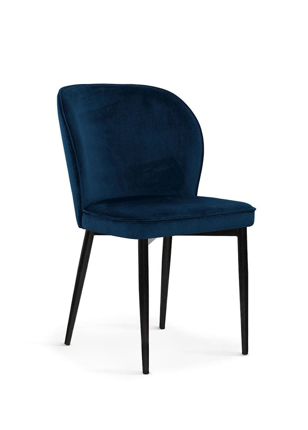 Sedia imbottita con tessuto e gambe in metallo, Aine Velvet Blue/Black, l54xL60xH87 cm