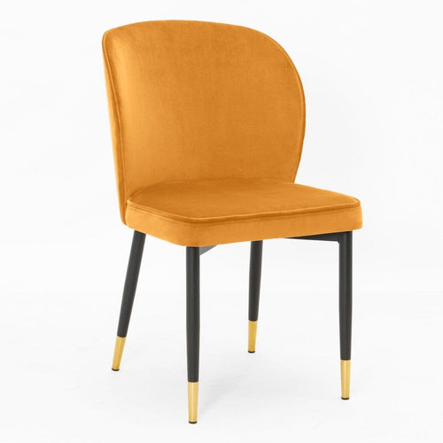Sedia imbottita con tessuto e gambe in metallo, Aine Velvet Mustard / Black / Gold, l54xL60xH87 cm