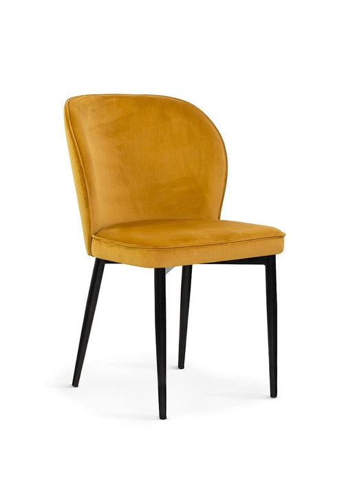 Sedia imbottita con tessuto e gambe in metallo, Aine Velvet Mustard / Black, l54xL60xH87 cm