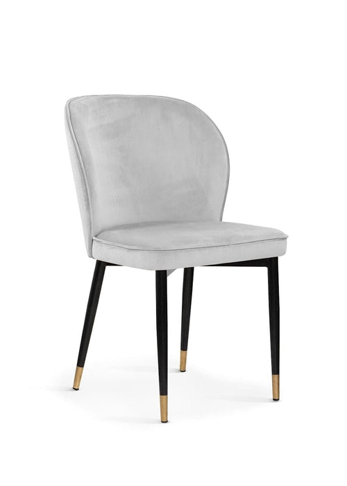 Sedia imbottita con tessuto e gambe in metallo, Aine Velvet Silver / Black / Gold, l54xL60xH87 cm