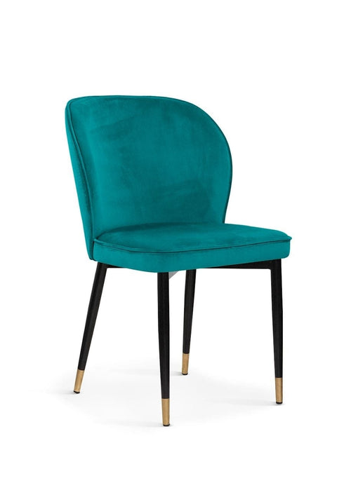 Sedia imbottita con tessuto e gambe in metallo, Aine Velvet Turquoise / Black / Gold, l54xL60xH87 cm