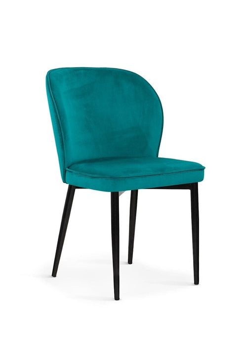 Sedia imbottita con tessuto e gambe in metallo, Aine Velvet Turquoise / Black, l54xL60xH87 cm